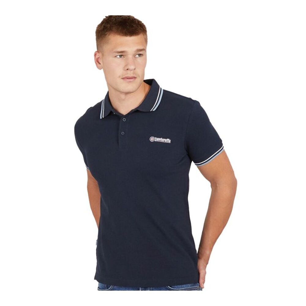 Lambretta Mens SS25 Twin Tip Polo Shirt / Navy/White